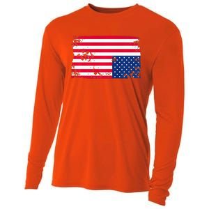 Distress Upside Down American Flag Cooling Performance Long Sleeve Crew