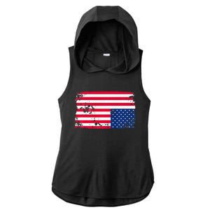 Distress Upside Down American Flag Ladies PosiCharge Tri-Blend Wicking Draft Hoodie Tank