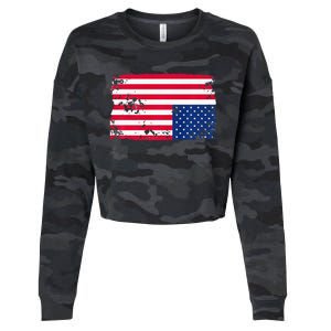 Distress Upside Down American Flag Cropped Pullover Crew