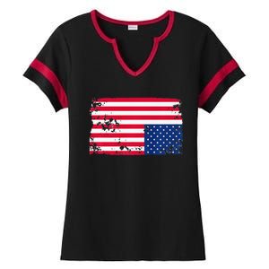 Distress Upside Down American Flag Ladies Halftime Notch Neck Tee