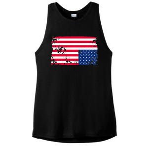 Distress Upside Down American Flag Ladies PosiCharge Tri-Blend Wicking Tank