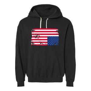 Distress Upside Down American Flag Garment-Dyed Fleece Hoodie