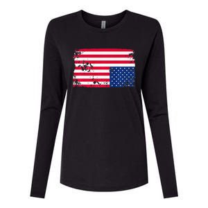 Distress Upside Down American Flag Womens Cotton Relaxed Long Sleeve T-Shirt