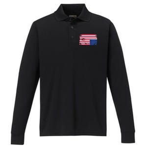 Distress Upside Down American Flag Performance Long Sleeve Polo