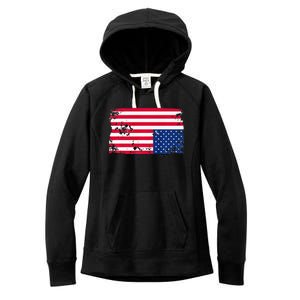 Distress Upside Down American Flag Women's Fleece Hoodie