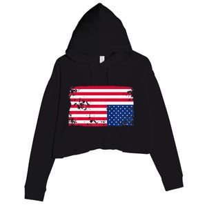 Distress Upside Down American Flag Crop Fleece Hoodie