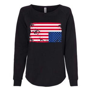 Distress Upside Down American Flag Womens California Wash Sweatshirt