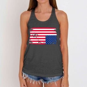 Distress Upside Down American Flag Women's Knotted Racerback Tank