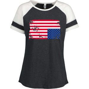 Distress Upside Down American Flag Enza Ladies Jersey Colorblock Tee