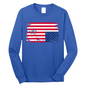 Distress Upside Down American Flag Long Sleeve Shirt