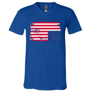 Distress Upside Down American Flag V-Neck T-Shirt