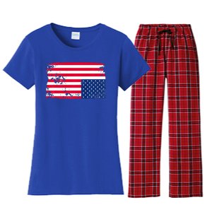 Distress Upside Down American Flag Women's Flannel Pajama Set