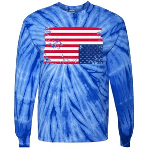 Distress Upside Down American Flag Tie-Dye Long Sleeve Shirt