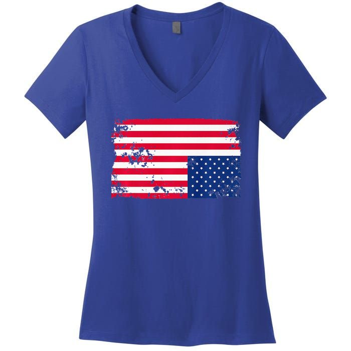 Distress Upside Down American Flag Women's V-Neck T-Shirt