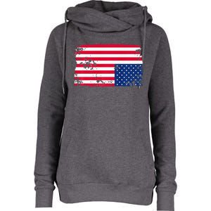 Distress Upside Down American Flag Womens Funnel Neck Pullover Hood