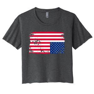 Distress Upside Down American Flag Women's Crop Top Tee