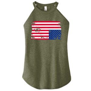 Distress Upside Down American Flag Women's Perfect Tri Rocker Tank