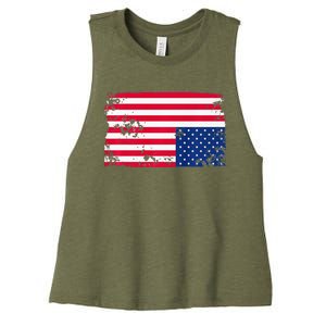 Distress Upside Down American Flag Women's Racerback Cropped Tank