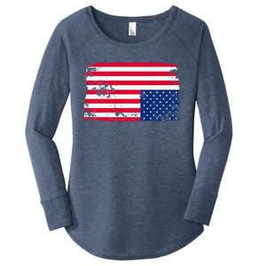 Distress Upside Down American Flag Women's Perfect Tri Tunic Long Sleeve Shirt