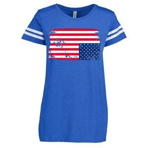 Distress Upside Down American Flag Enza Ladies Jersey Football T-Shirt