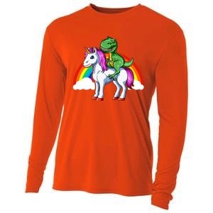 Dinosaur Unicorn Dinosaur Riding Unicorn T Rex Rainbow Gift Cooling Performance Long Sleeve Crew