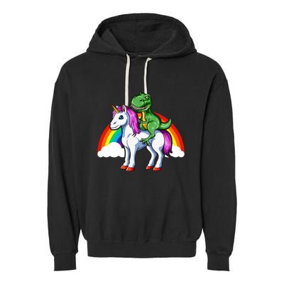 Dinosaur Unicorn Dinosaur Riding Unicorn T Rex Rainbow Gift Garment-Dyed Fleece Hoodie