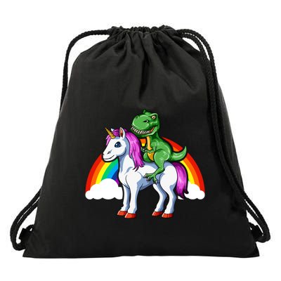Dinosaur Unicorn Dinosaur Riding Unicorn T Rex Rainbow Gift Drawstring Bag