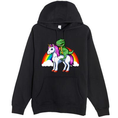 Dinosaur Unicorn Dinosaur Riding Unicorn T Rex Rainbow Gift Premium Pullover Hoodie
