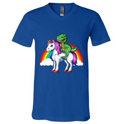 Dinosaur Unicorn Dinosaur Riding Unicorn T Rex Rainbow Gift V-Neck T-Shirt