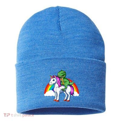 Dinosaur Unicorn Dinosaur Riding Unicorn T Rex Rainbow Gift Sustainable Knit Beanie