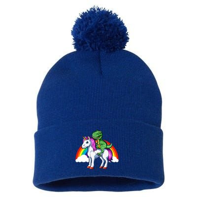 Dinosaur Unicorn Dinosaur Riding Unicorn T Rex Rainbow Gift Pom Pom 12in Knit Beanie