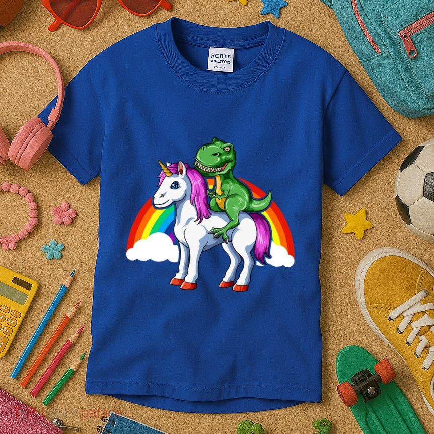Dinosaur Unicorn Dinosaur Riding Unicorn T Rex Rainbow Gift Kids T-Shirt
