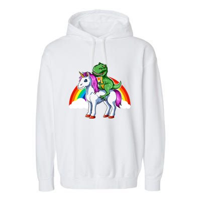 Dinosaur Unicorn Dinosaur Riding Unicorn T Rex Rainbow Gift Garment-Dyed Fleece Hoodie