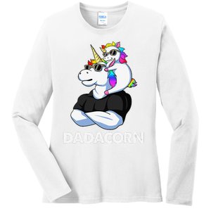 Dadacorn Unicorn Dad and Baby Christmas Papa Father's Day Ladies Long Sleeve Shirt