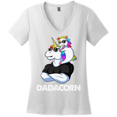 Dadacorn Unicorn Dad and Baby Christmas Papa Father's Day Women's V-Neck T-Shirt