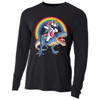 Dabbing Unicorn Dinosaur T Rex Cooling Performance Long Sleeve Crew