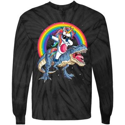 Dabbing Unicorn Dinosaur T Rex Tie-Dye Long Sleeve Shirt