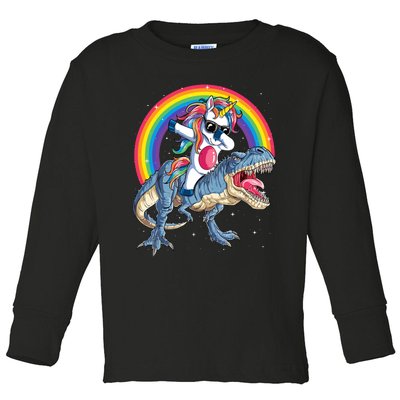 Dabbing Unicorn Dinosaur T Rex Toddler Long Sleeve Shirt