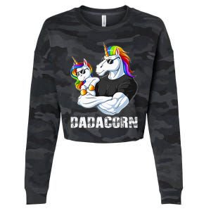 Dadacorn Unicorn Dad and Baby Christmas Papa Gift Cropped Pullover Crew