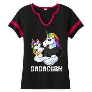 Dadacorn Unicorn Dad and Baby Christmas Papa Gift Ladies Halftime Notch Neck Tee