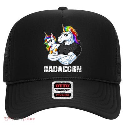 Dadacorn Unicorn Dad and Baby Christmas Papa Gift High Crown Mesh Back Trucker Hat