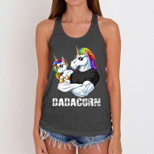 Dadacorn Unicorn Dad and Baby Christmas Papa Gift Women's Knotted Racerback Tank