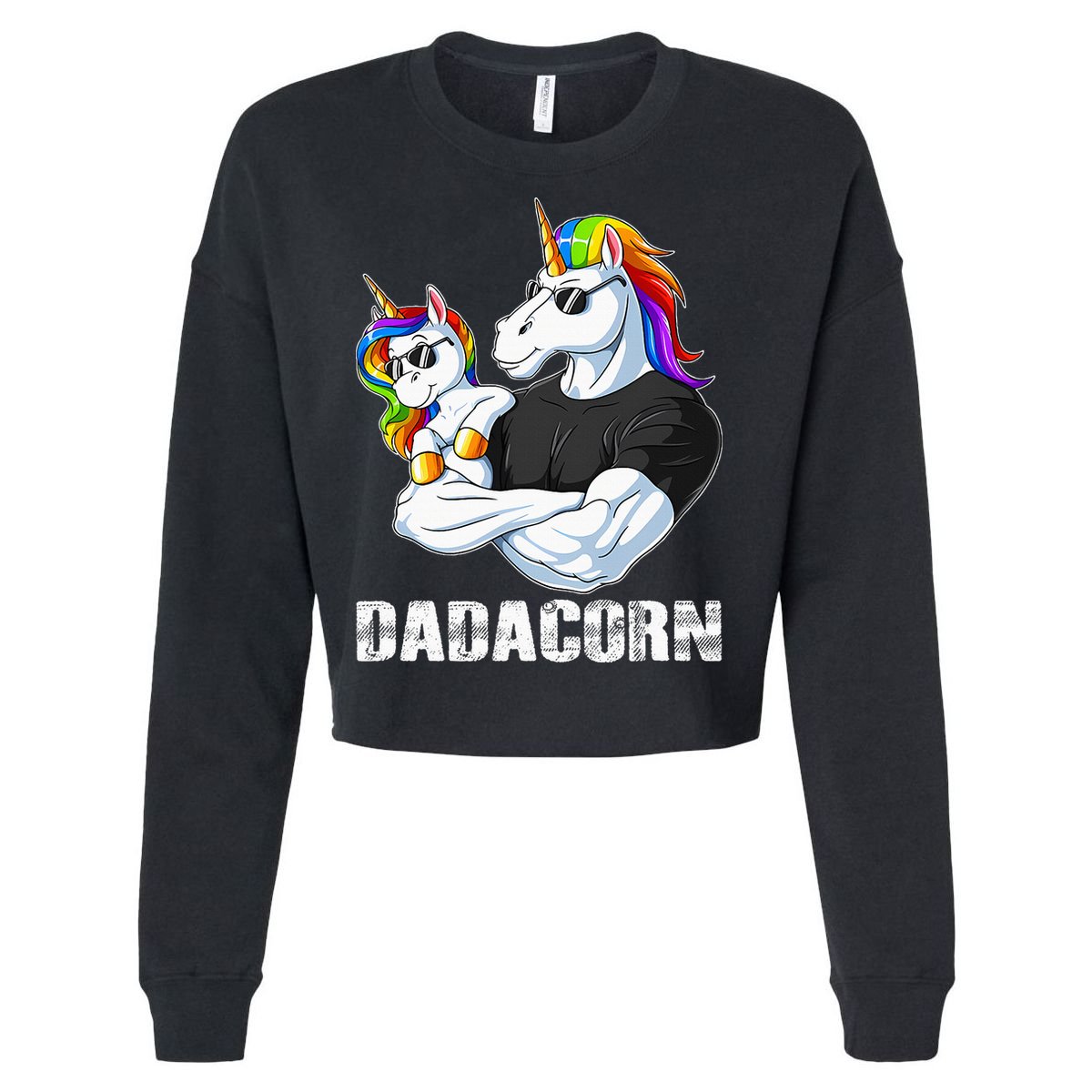 Dadacorn Unicorn Dad and Baby Christmas Papa Gift Cropped Pullover Crew