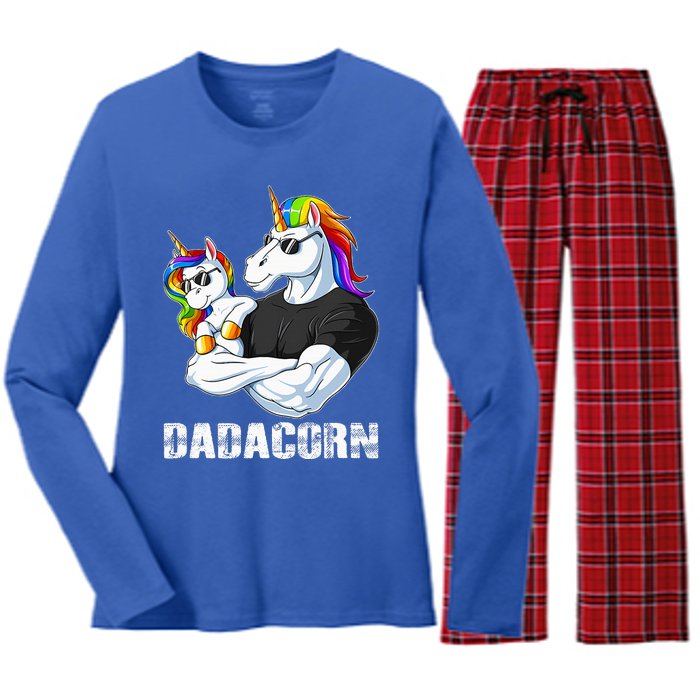 Dadacorn Unicorn Dad and Baby Christmas Papa Gift Women's Long Sleeve Flannel Pajama Set 