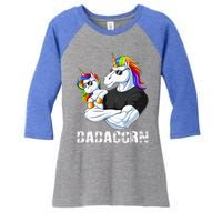 Dadacorn Unicorn Dad and Baby Christmas Papa Gift Women's Tri-Blend 3/4-Sleeve Raglan Shirt