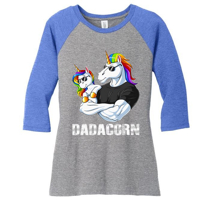 Dadacorn Unicorn Dad and Baby Christmas Papa Gift Women's Tri-Blend 3/4-Sleeve Raglan Shirt