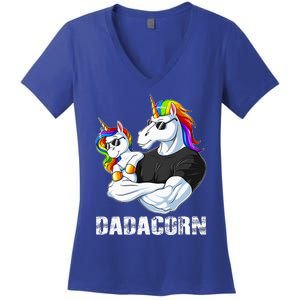 Dadacorn Unicorn Dad and Baby Christmas Papa Gift Women's V-Neck T-Shirt