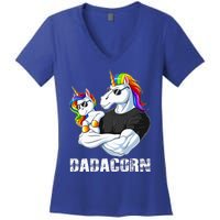 Dadacorn Unicorn Dad and Baby Christmas Papa Gift Women's V-Neck T-Shirt