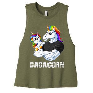 Dadacorn Unicorn Dad and Baby Christmas Papa Gift Women's Racerback Cropped Tank