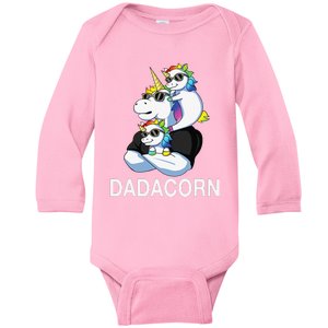 dadacorn unicorn dad far of 2 fars day Baby Long Sleeve Bodysuit